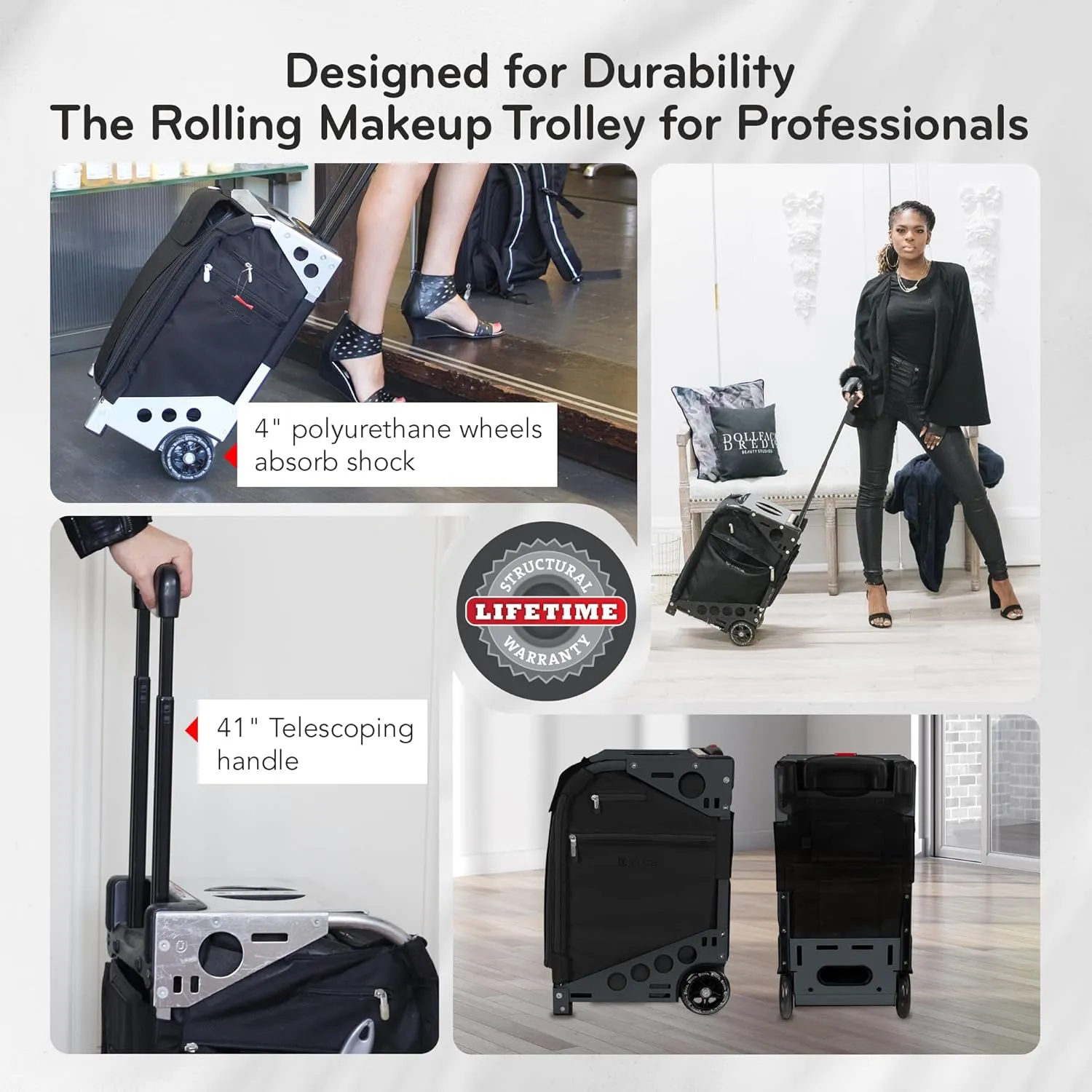 ZUCA Travel Cases for Artists and Professionals - Makeup Case with 5 Vinyl Utility Pouches, Travel Cover, 41" Telescoping Handle, Rolling Wheels & Sturdy Aluminum Frame for Makeup Artists and Creative